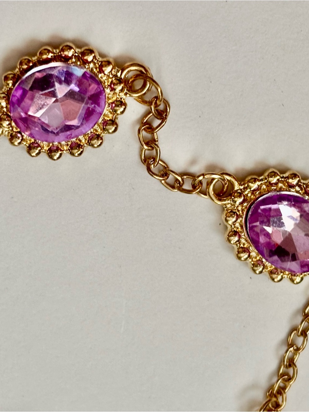 Gold Chain Bracelet with Purple Oval Gem Accents
